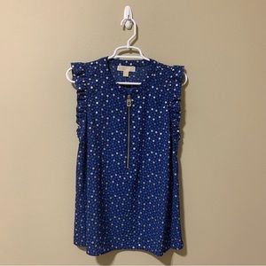 Michael Kors Flower Print Ruffle Trim Sleeveless Blouse-Size L NWT